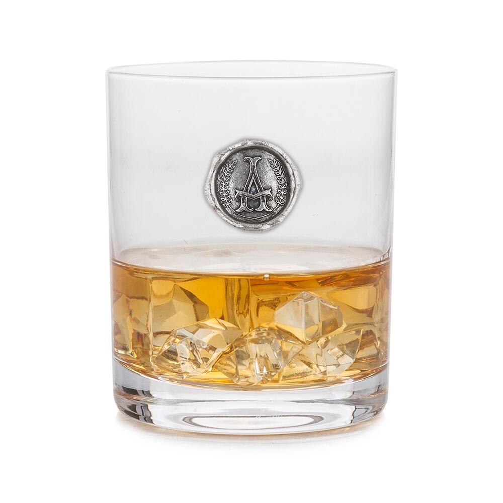 Personalised Whisky Glass with Pewter Initial Monogram Seal