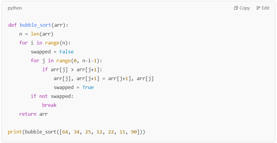  Optimised bubble sort with an early exit.