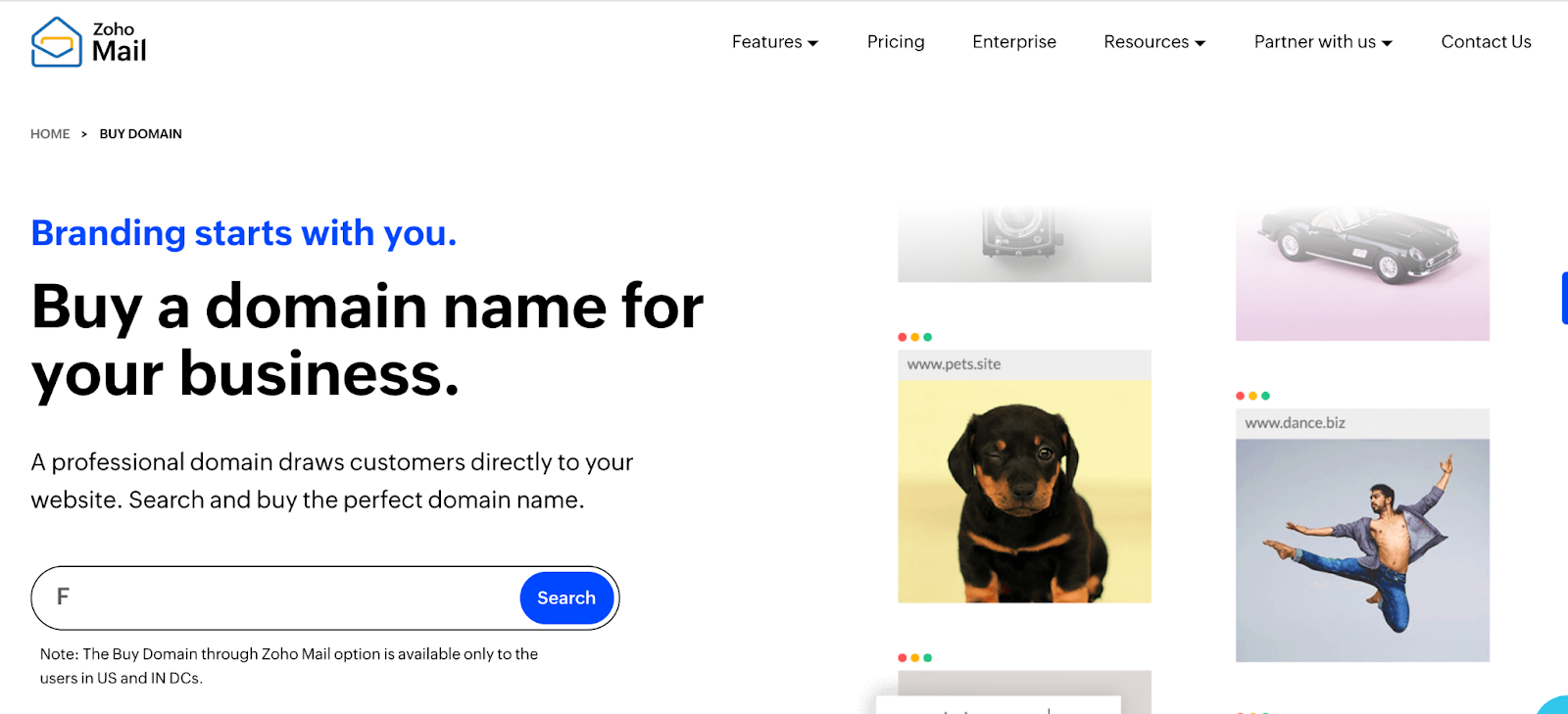 buy a domain with zoho domains