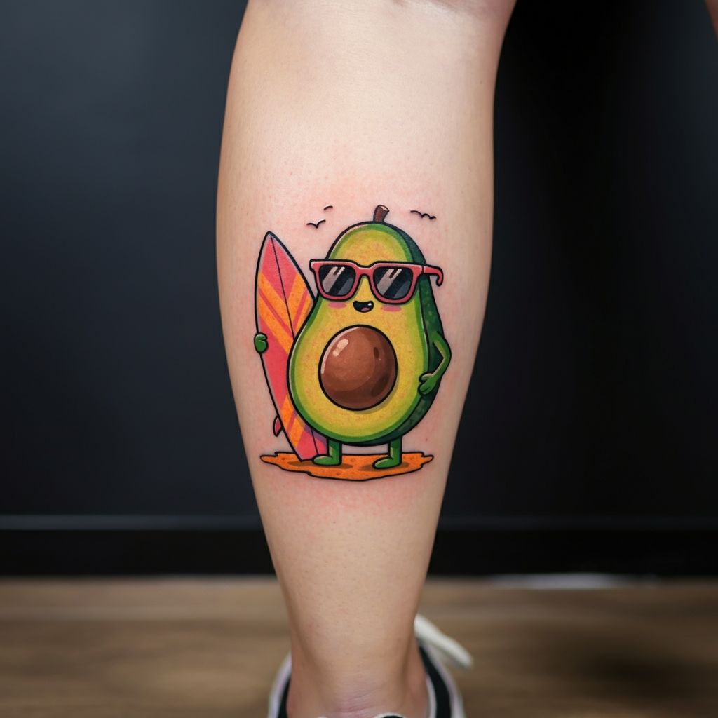 Cartoonish Avocado Tattoo