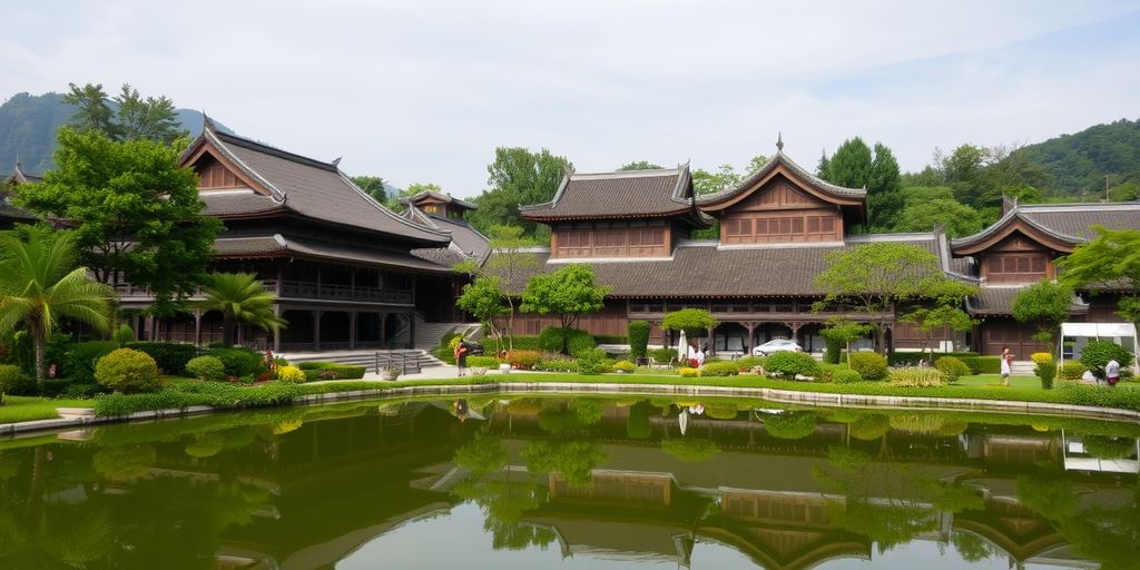 Chi Lin Nunnery with wooden architecture and tranquil pond