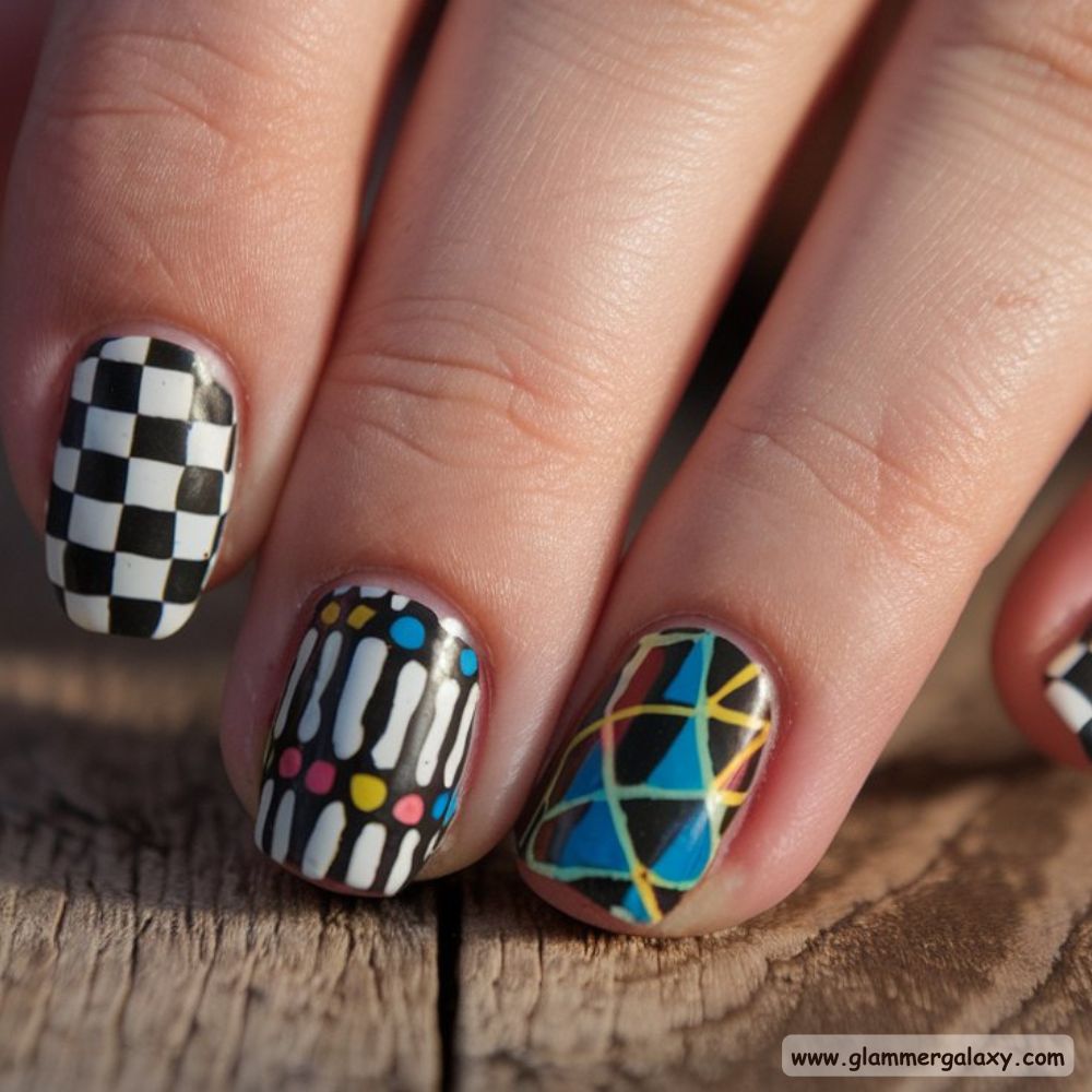 Black Fall Nails having Funky Patterns
