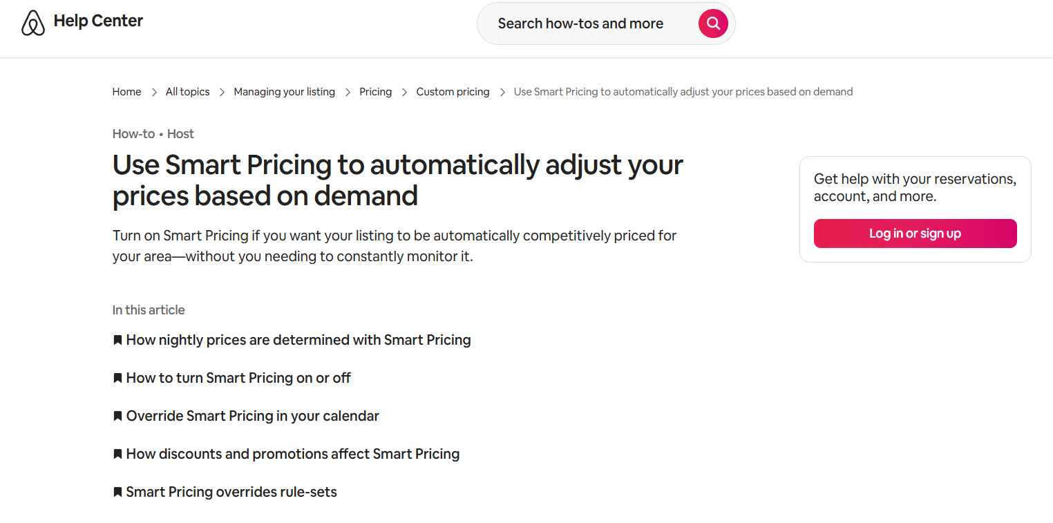 Airbnb smart pricing feature screenshot