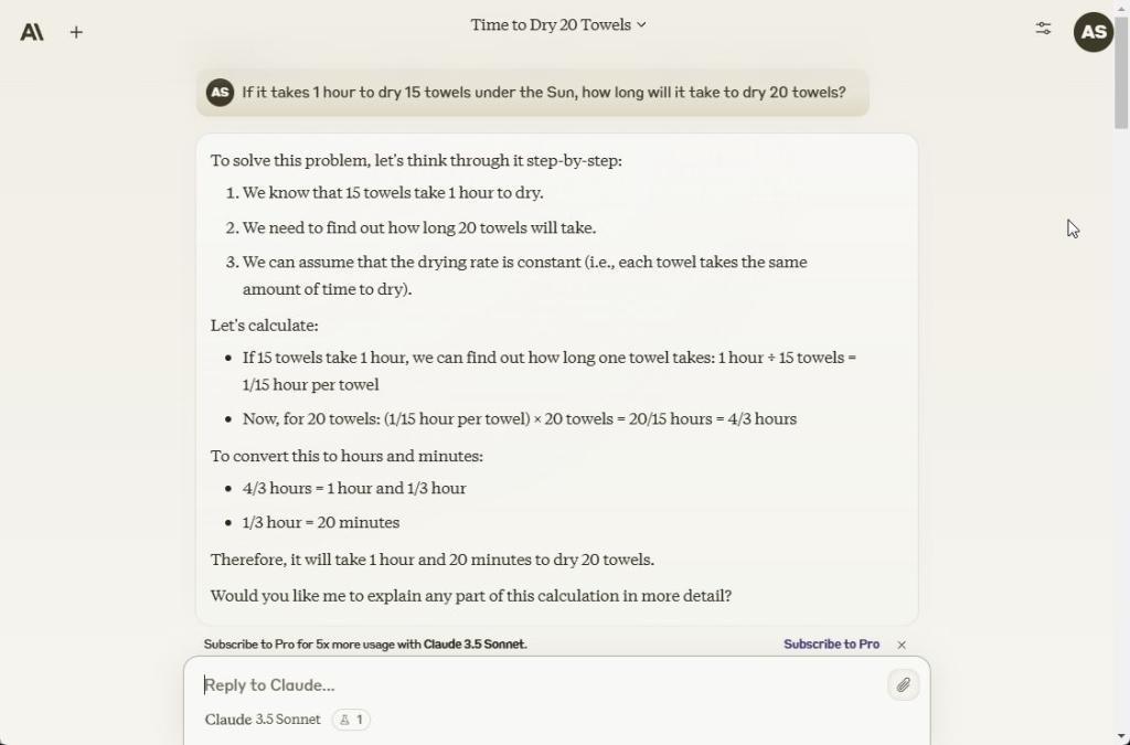 reasoning test on claude 3.5 sonnet