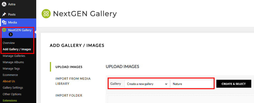 NextGen Gallery Create Page