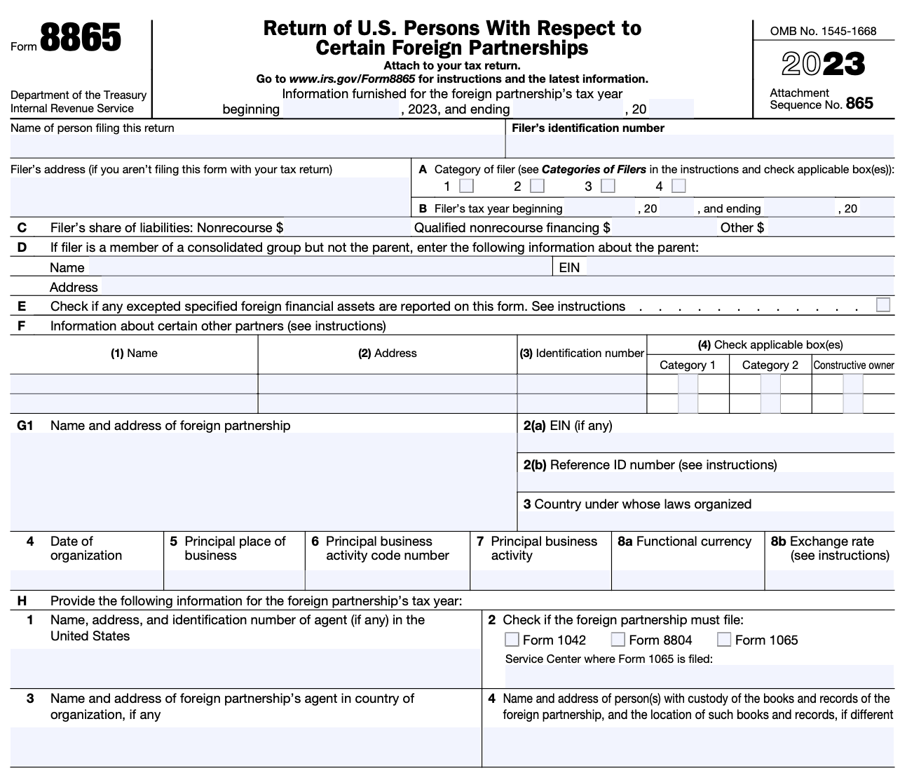 A screenshot of the fist part of Form 8865: Return of US Persons With Respect to Certain Foreign Partnerships.