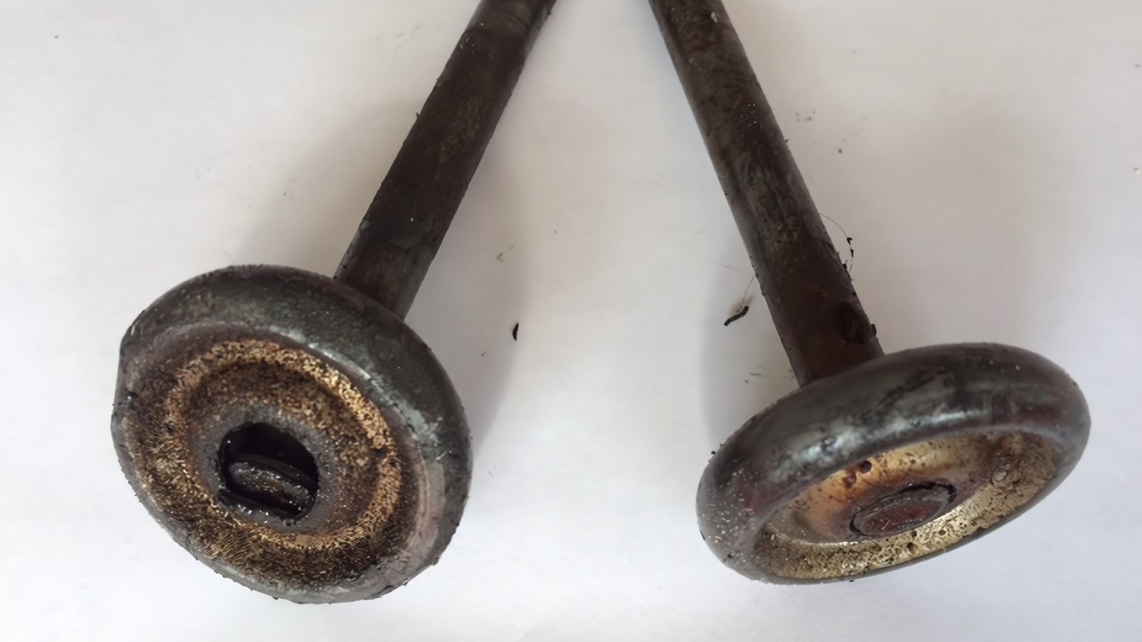 Two worn-out garage door rollers