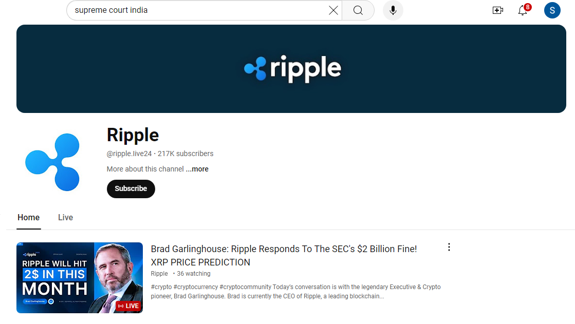 Supreme Court of India YouTube Channel Hacked to Promote XRP