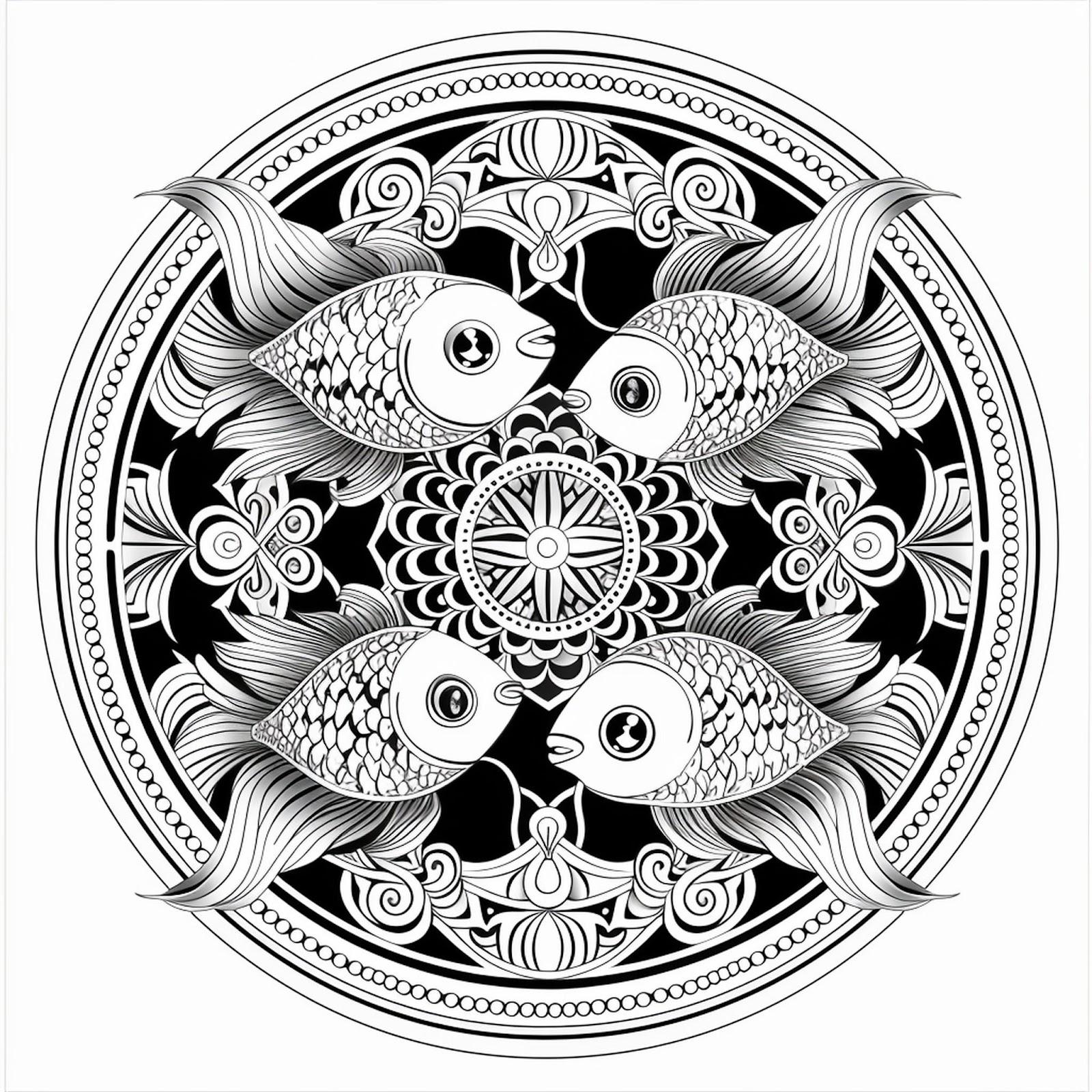 Pisces Mandala Coloring Page