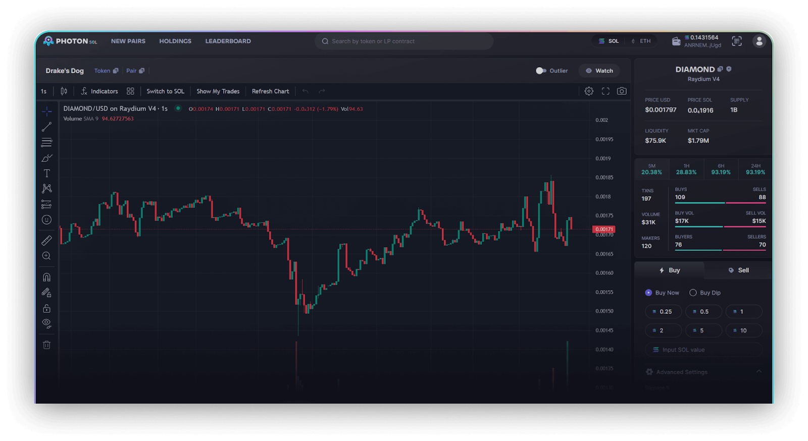 Interface de trading Photon