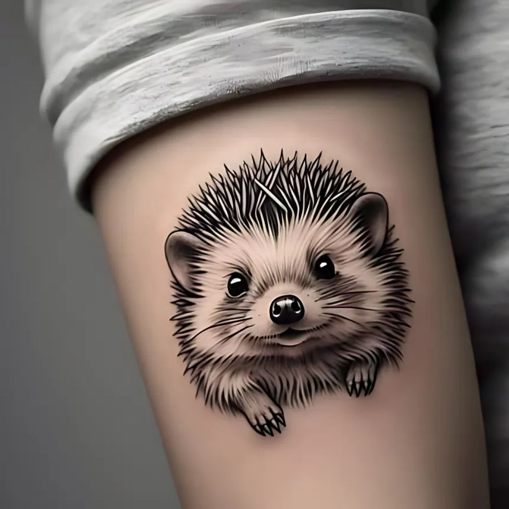 Blackwork Hedgehog Tattoo