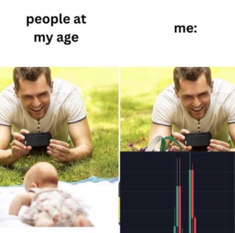 Trader sharing a hilarious meme in the BullRush Discord to lighten the trading grind