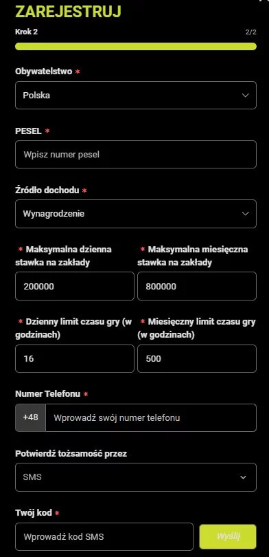 Rejestracja z kodem Gobet - krok 2