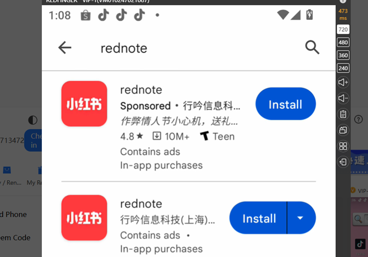 Install Rednote App using Redfinger