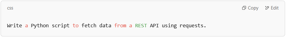 ChatGPT promt for writing API request code.