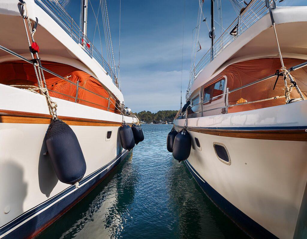 Image showing two boats rafted up with fenders properly placed between them.