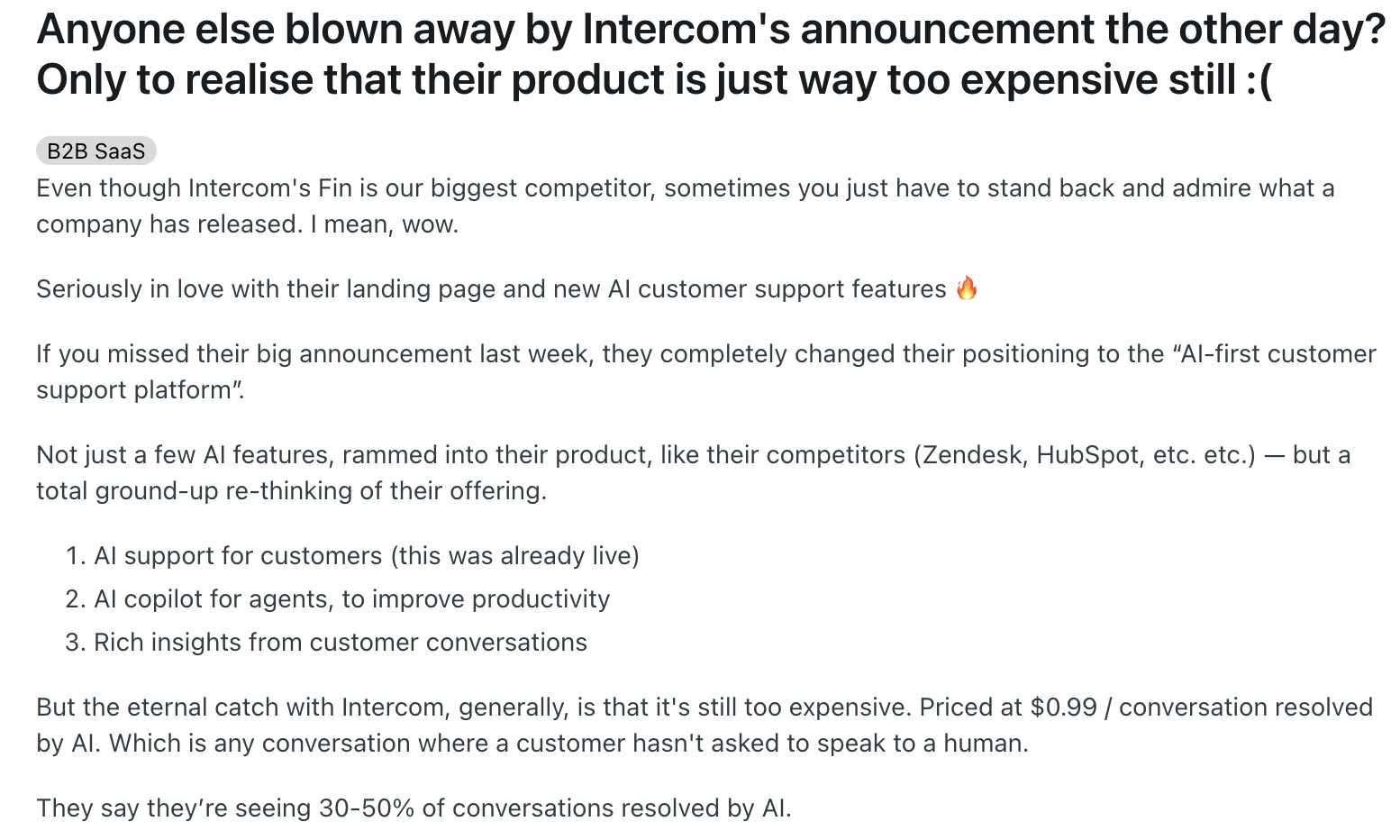 User review of Intercom’s AI features