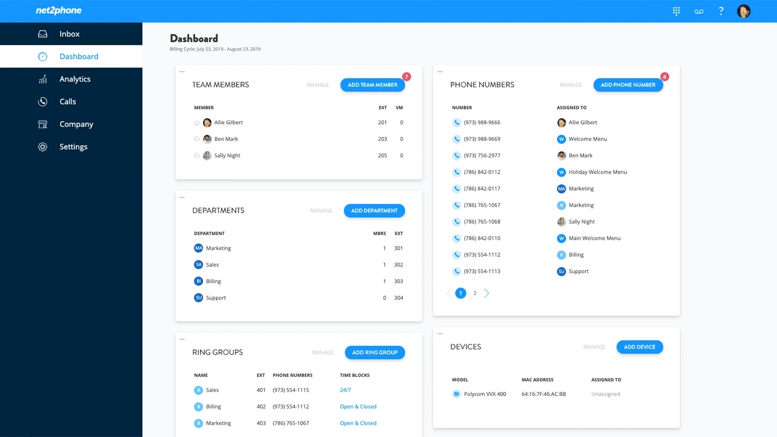 net2phone dashboard