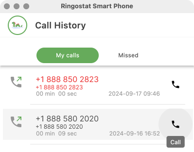 Ringostat Smart Phone, how to call from call history