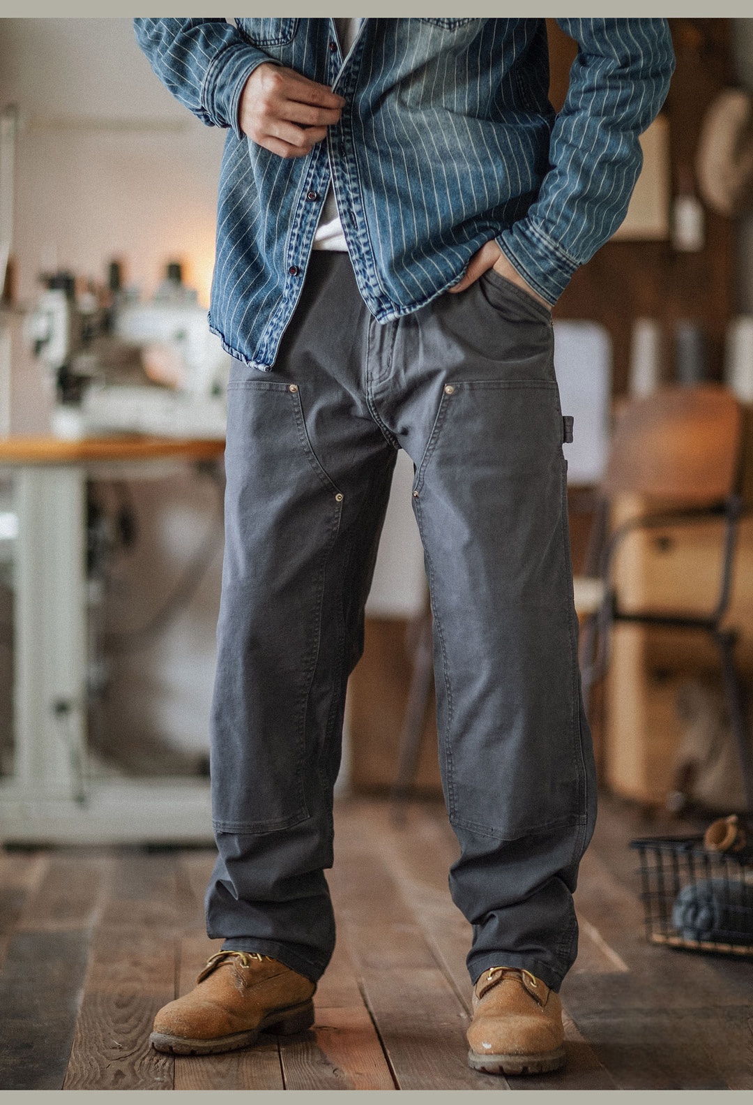 Timeless Workwear: Gray Carpenter Pants for Men