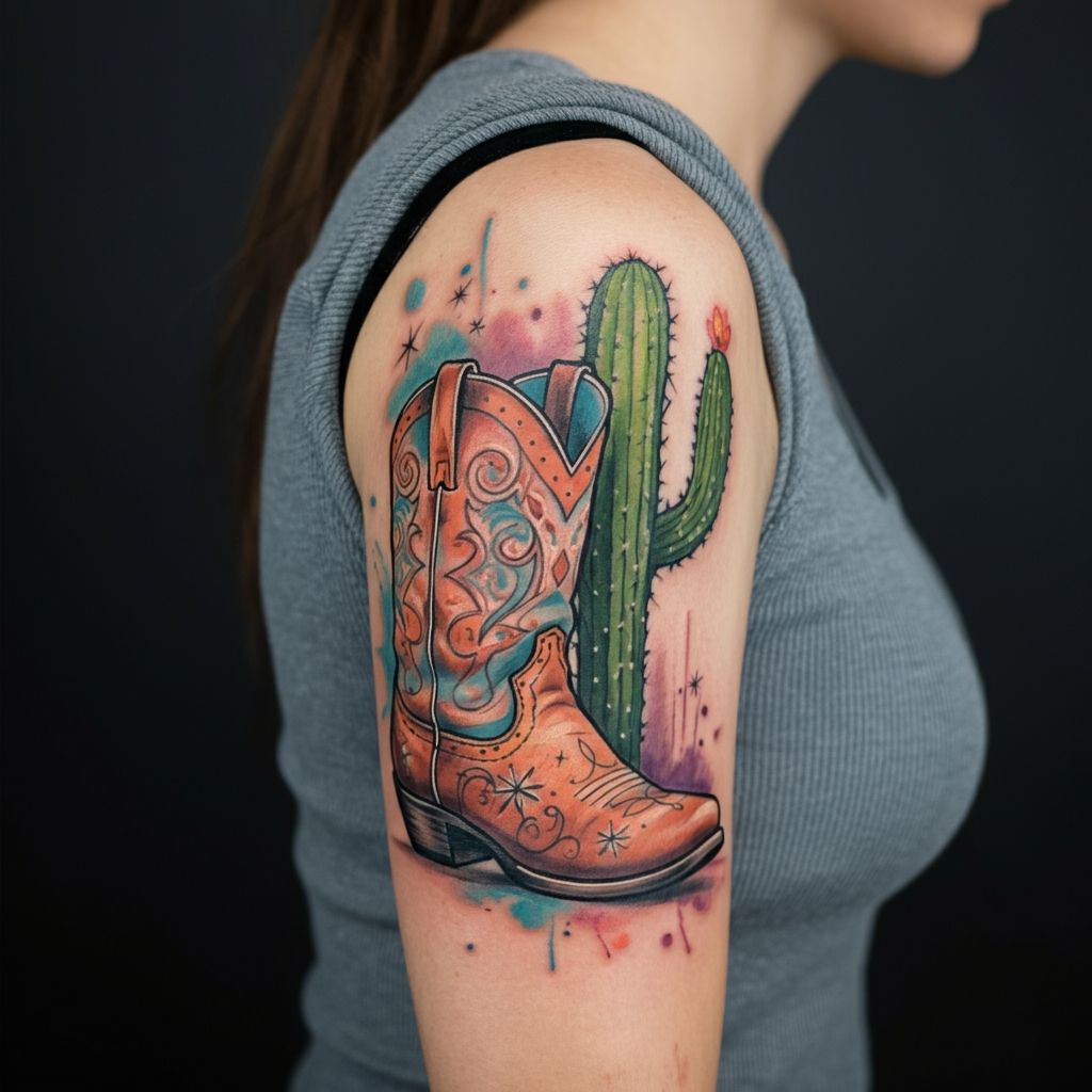 Cowboy Boot with a Horse or Cactus