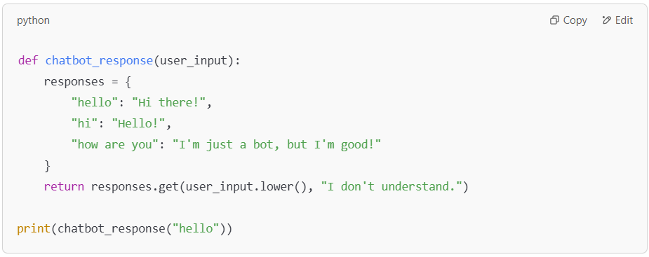 Python chatbot responding to greetings.