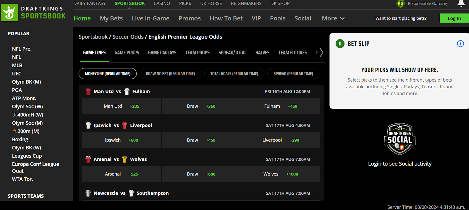 DraftKings Premier League Betting