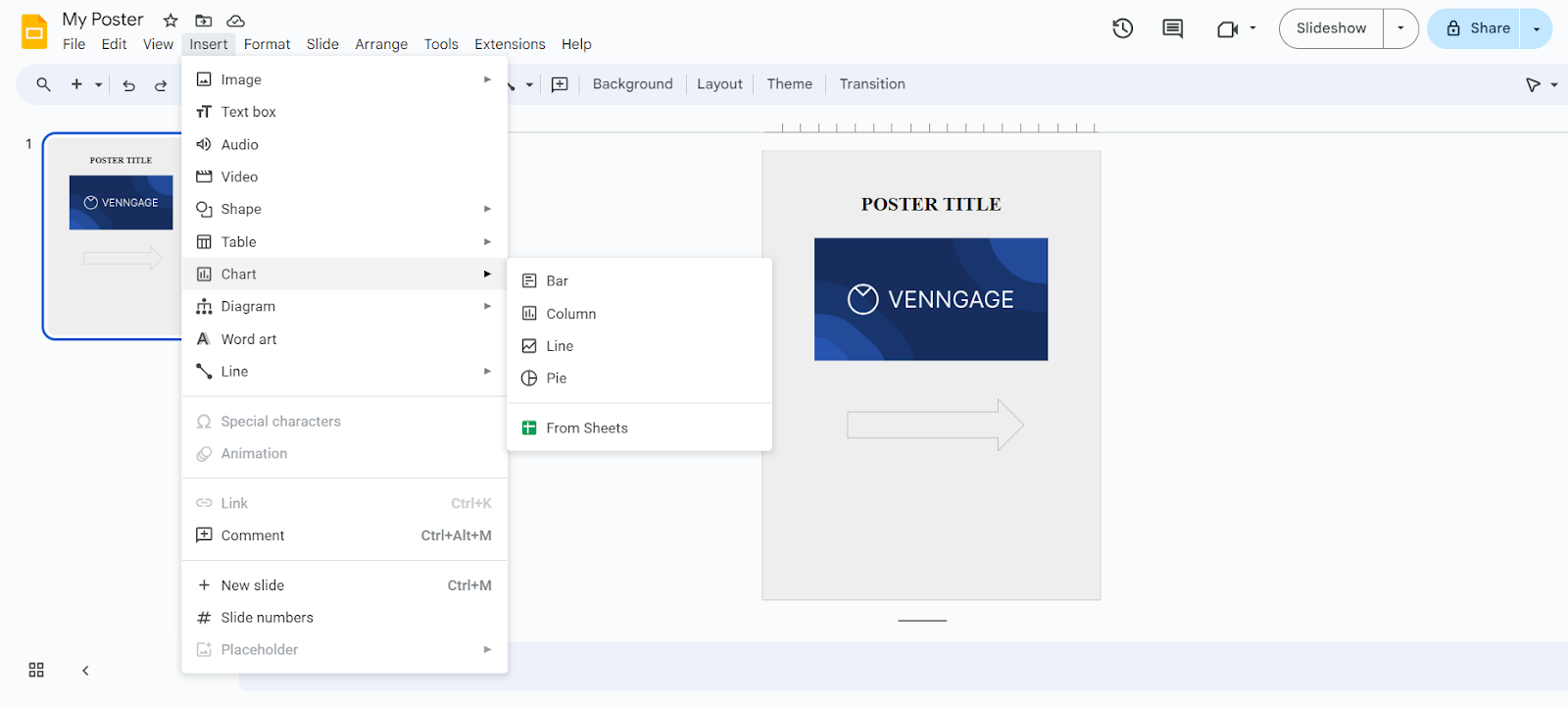 Choose the type of chart or diagram you want to add and customize it