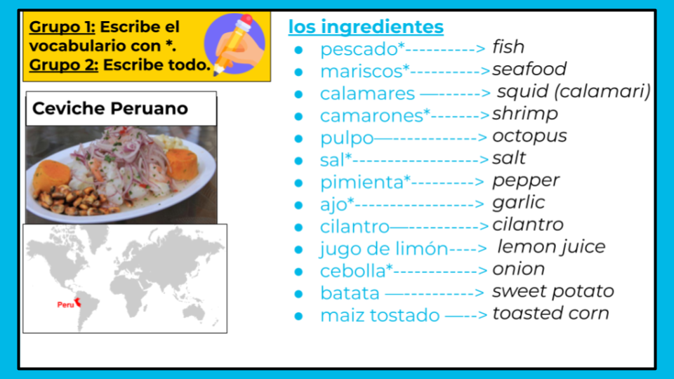 Differentiation in Spanish vocabulary lists