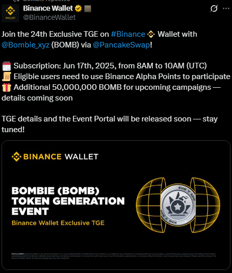 Bombie listing on Binance