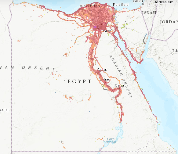 Vodafone 3G / 4G / 5G network coverage map in Egypt