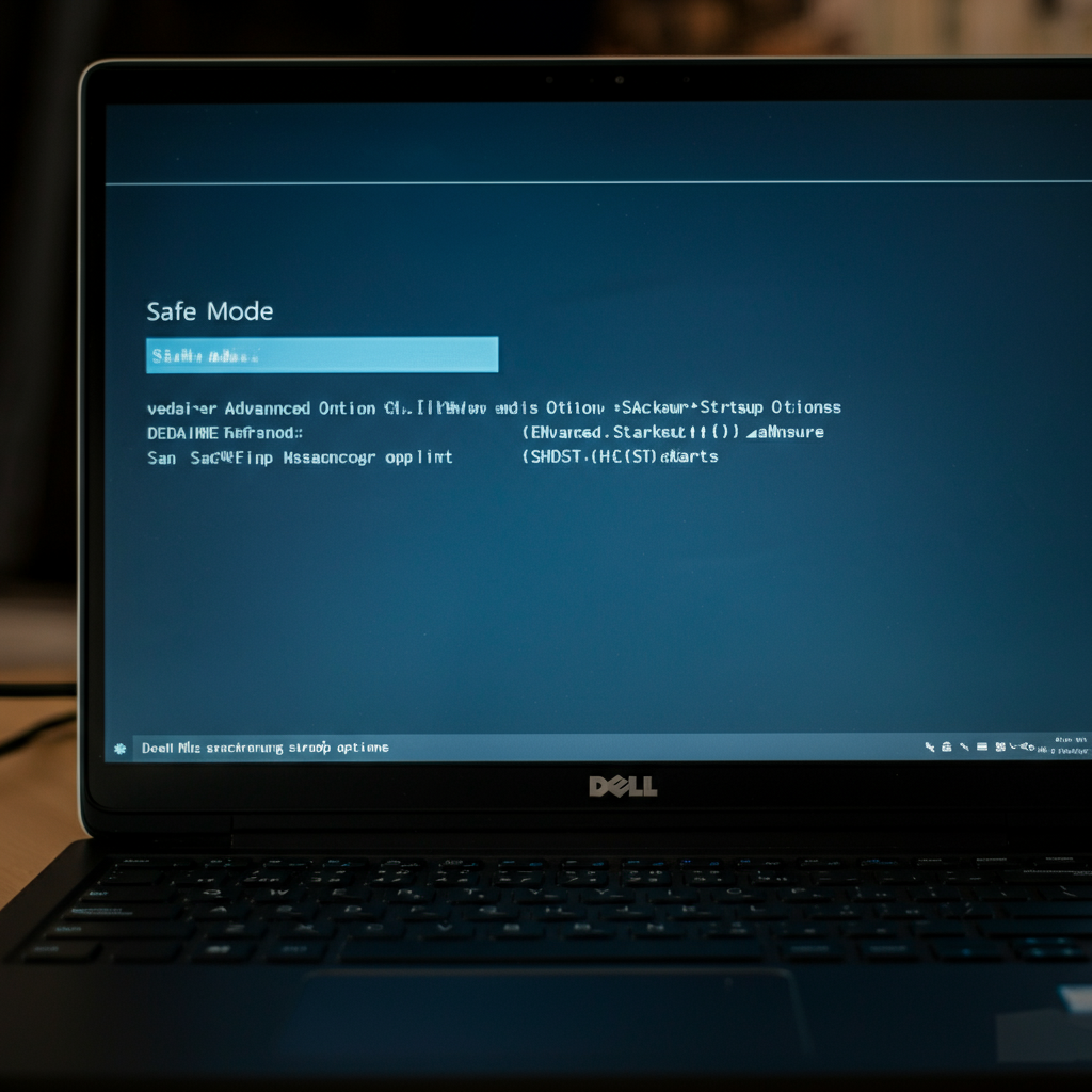  Dell laptop displaying Advanced Startup Options in Safe Mode.