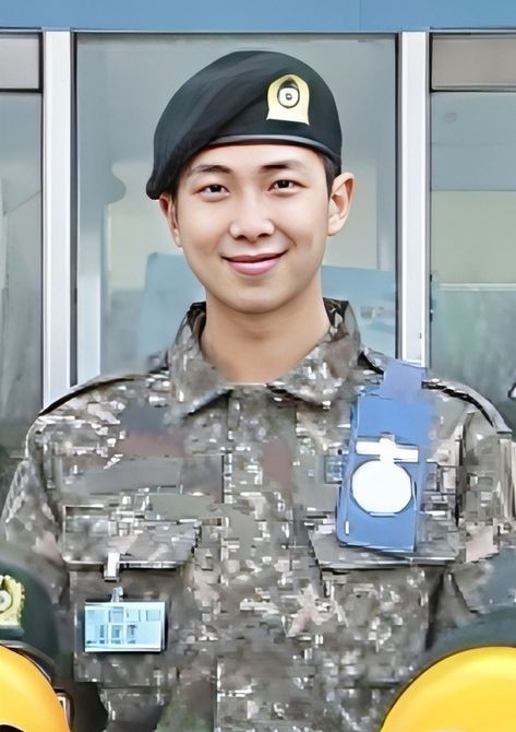 This contains an image of BTS RM's military service