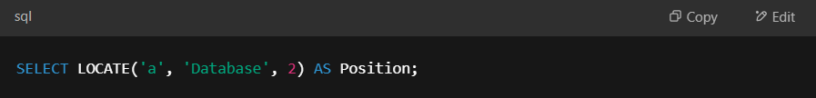 Example of LOCATE() function.