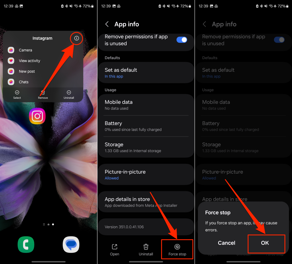 Steps to force stop Instagram on an Android phone