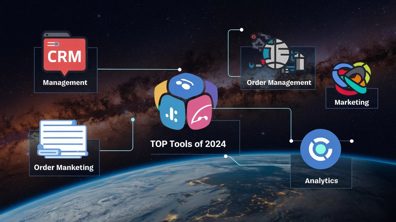 Futuristic dashboard displaying top e-commerce automation tools of 2024