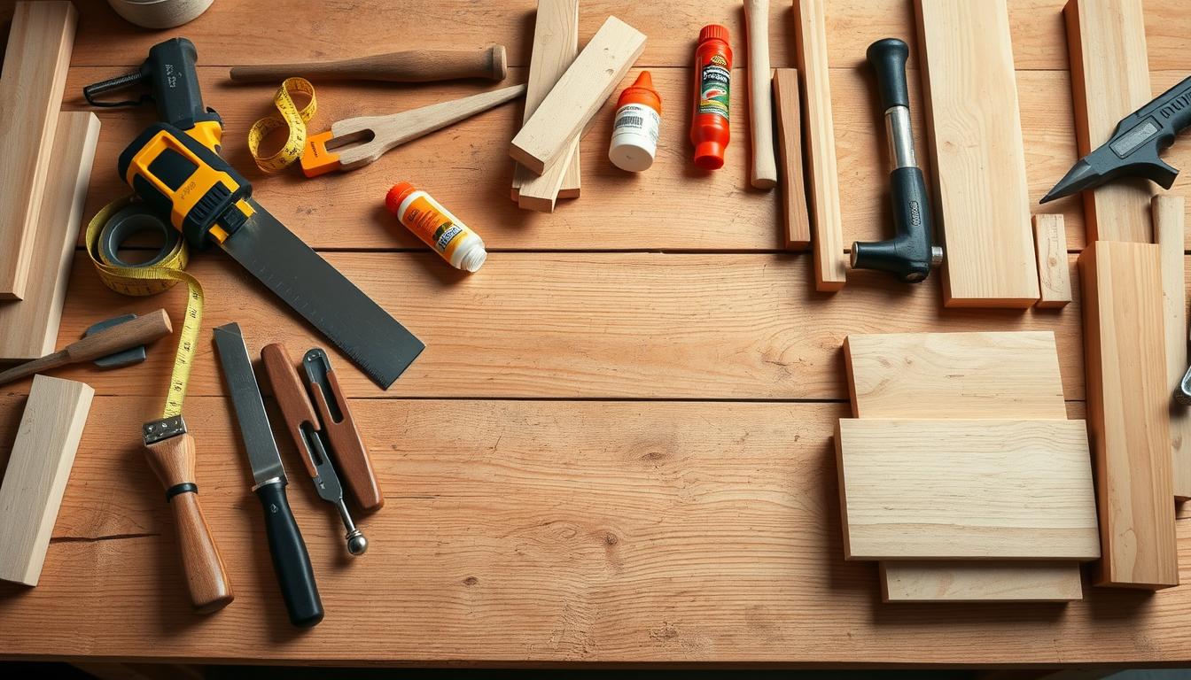 Woodworking small table tools and materials