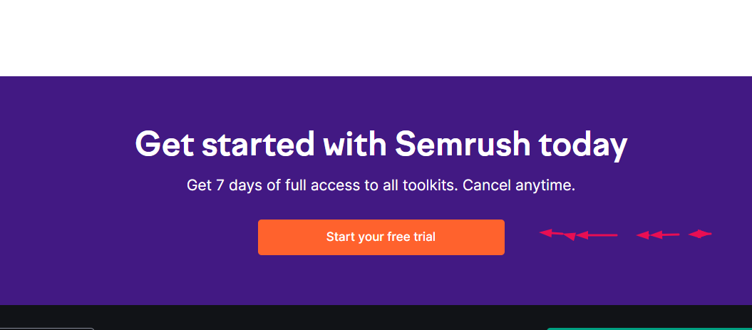 SEMrush free trial CTA