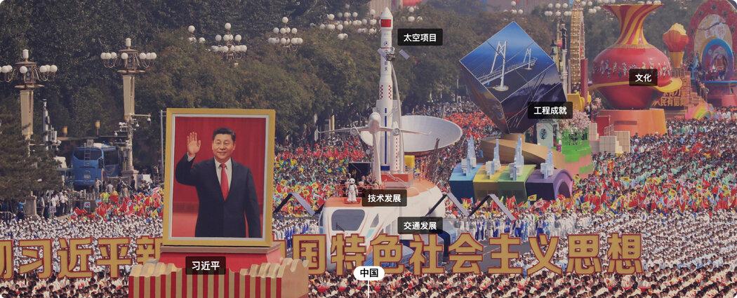 2019年北京阅兵式上赞颂中国发展的花车。