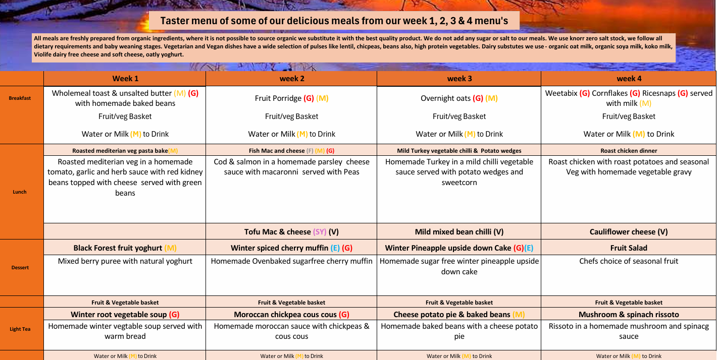 Example of a seasonal menu