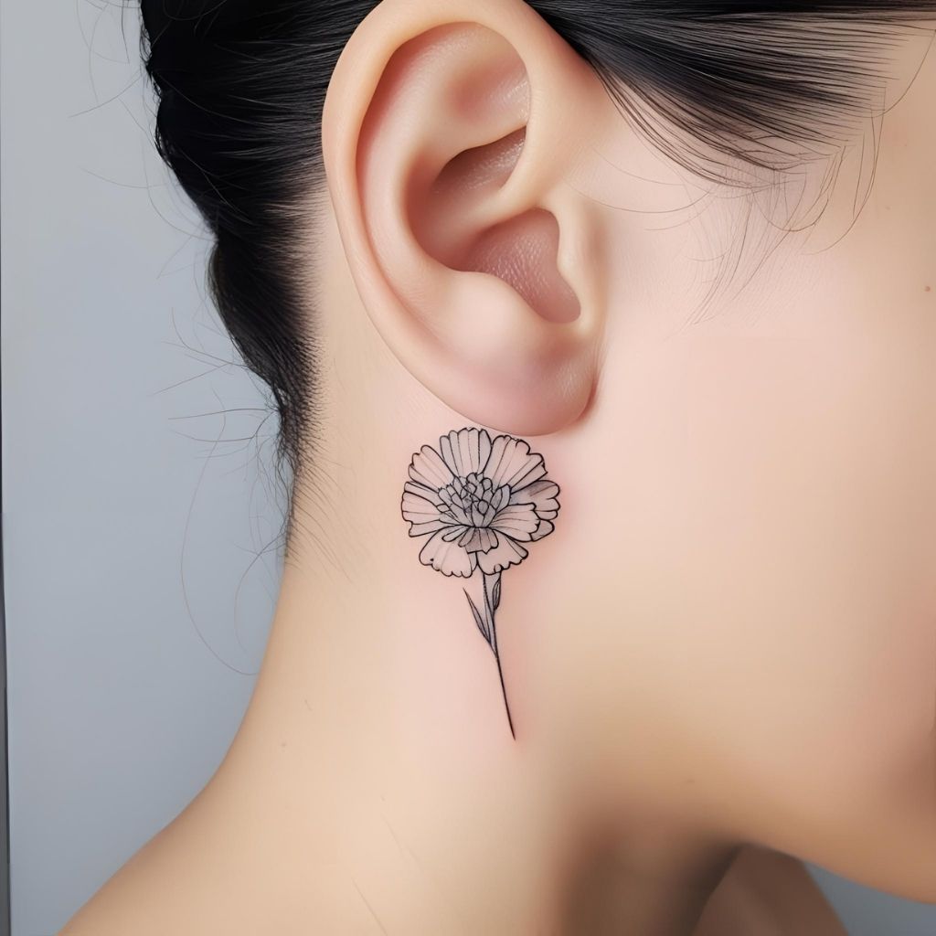 Carnation Behind the Ear Tattoo