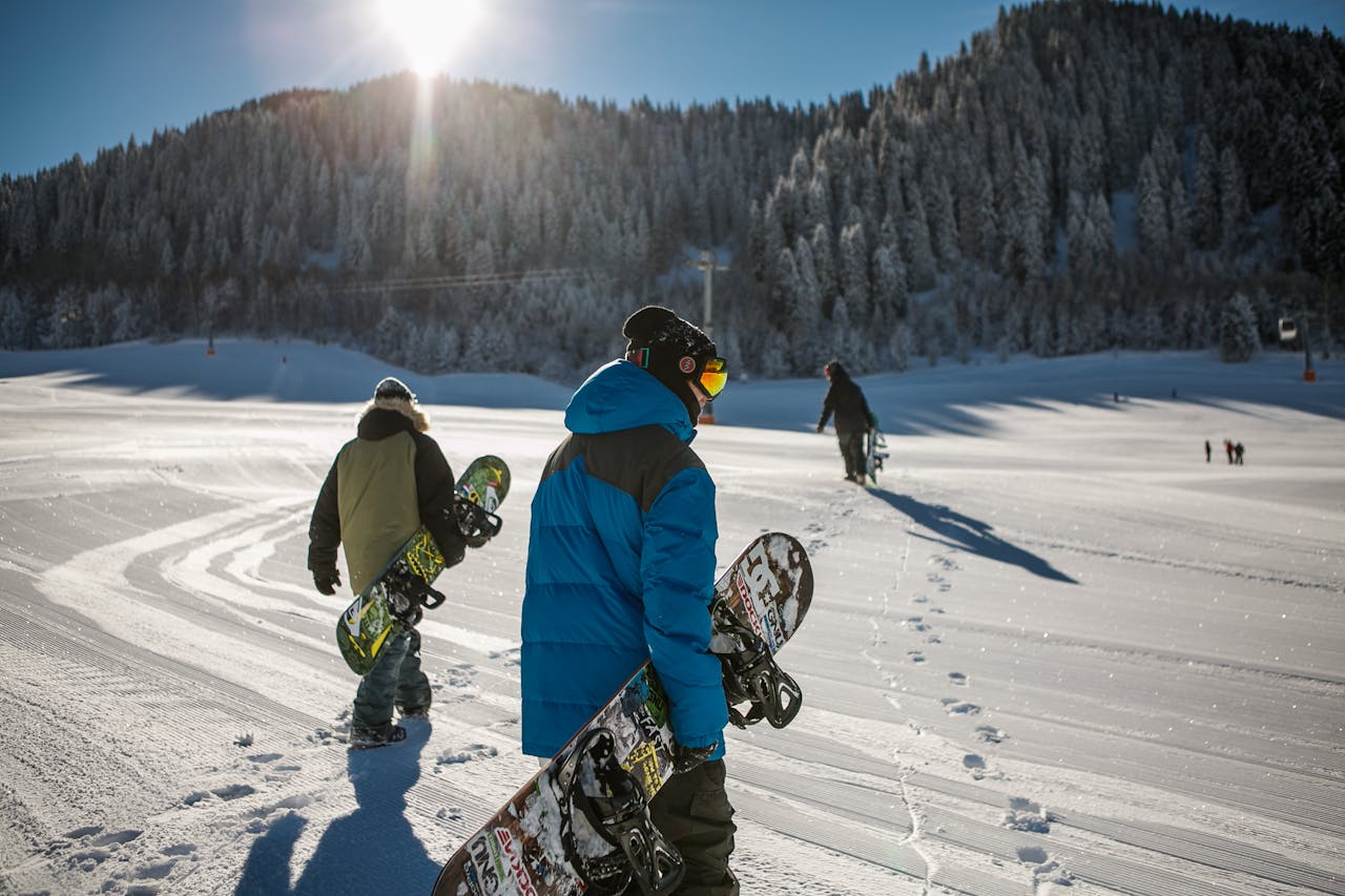 A group of 3 with snowboarding clothes