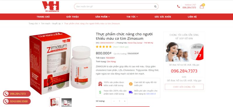 Giá thuốc bổ tim Zimasum hiện nay