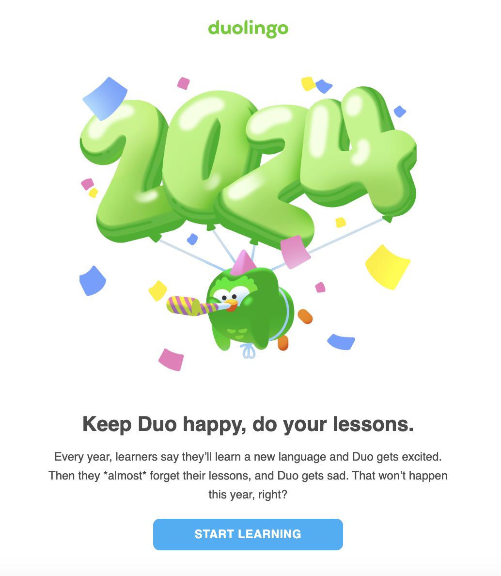 new year email marketing idea from duolingo