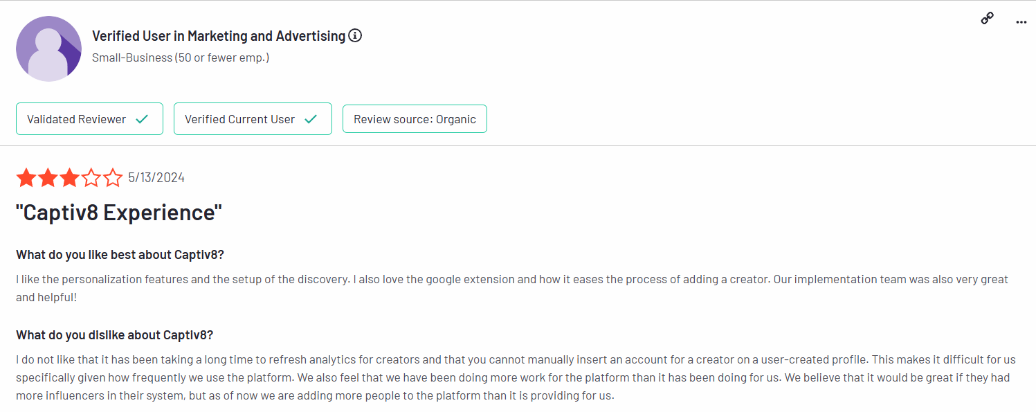 Captiv8 user review on G2