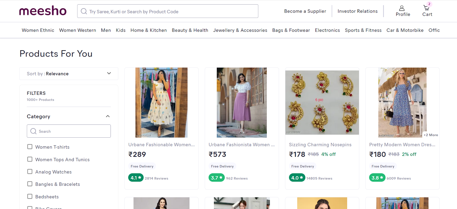 Transforming the marketing landscape with generative AI - Meesho's home page tailored on user's buying journey and search