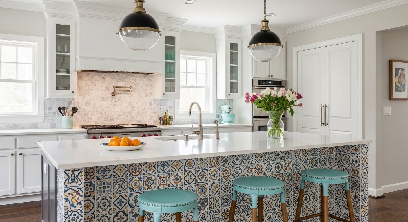 Patterned Backsplash of kitchen island