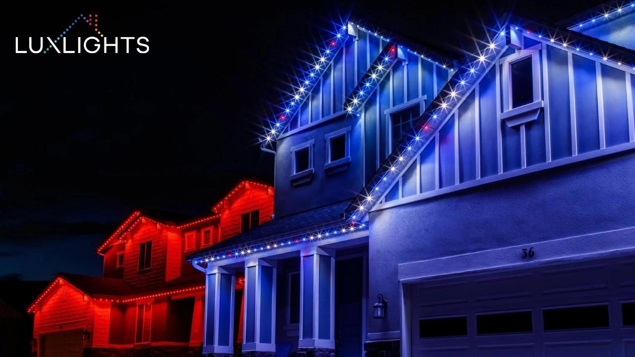 blue and red permanent Christmas lights 