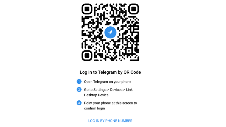 Telegram web login via QR Code