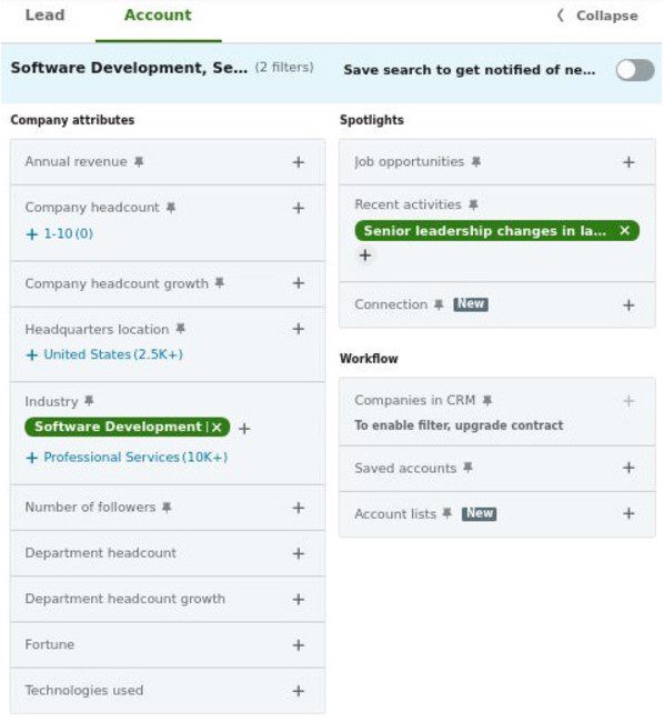 linkedin sales strategy account search filters